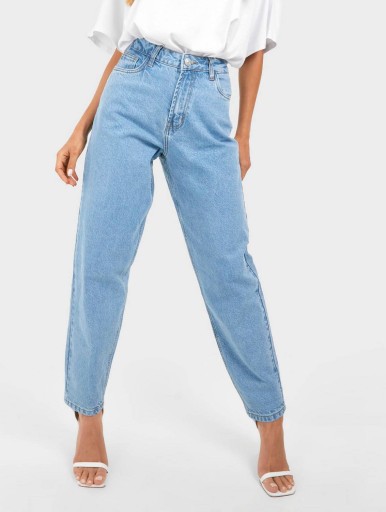 MOM FIT MODNE SPODNIE JEANSY LUŹNE NOGAWKI JEANSOWE + PASEK GRATIS