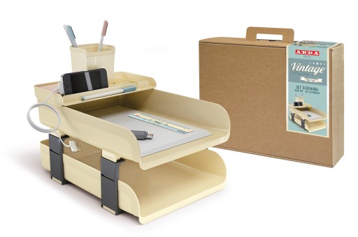 Zestaw biurkowy Arda Vintage kremowy organizer