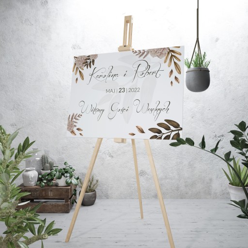 DREWNIANA TABLICA POWITALNA 50x70 ŚLUB WESELE BOHO B2 IMIONA Y3