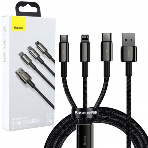 Kabel Baseus USB-A do Lightning microUSB USB-C 3w1