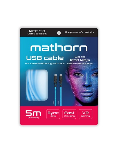 Kabel tethering Mathorn MTC-510 5m 10Gbps 60W USB C-C ArcticBlue
