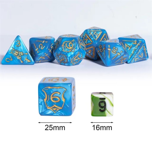 WOJOWNIK LODU ZESTAW 7 EPOKSYDOWYCH KOSTEK RPG + METALOWE ETUI