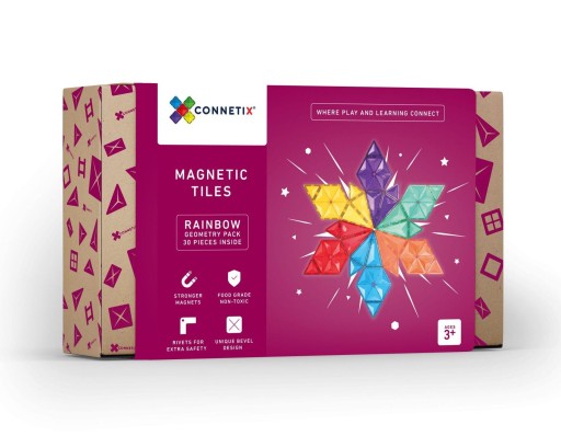 Магнитные конструкторы Connetix — комплект Rainbow Geometry Pack, 30 шт.