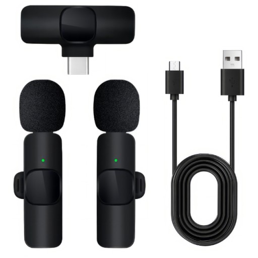2 беспроводных петличных микрофона с зажимом USB-C. Прямая трансляция видеоблогов на платформе Android