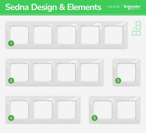 SCHNEIDER SEDNA ELEMENTS ДВОЙНАЯ РАМА, БЕЛОЕ СТЕКЛО