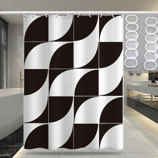 ZASŁONA PRYSZNICOWA WZORY GEOMETRYCZNE 80x180cm KURTYNA 24 SZT HACZYKI
