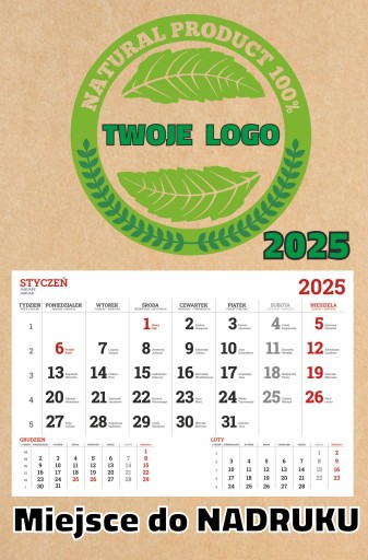 Календарь ECO SINGLE 2025 с фирменной печатью вашего логотипа, 150 шт.