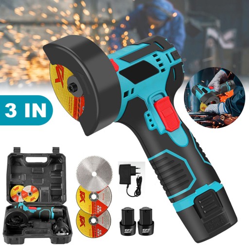 PRZENOŚNA MINI SZLIFIERKA KĄTOWA AKUMULATOROWA 12V 2*AKU 18500RPM 3*TARCZ