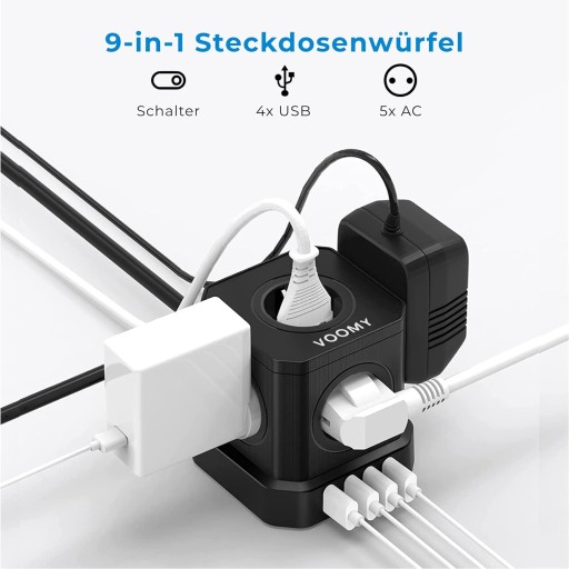 БЛОК ИСТОЧНИКА ПИТАНИЯ, ЗАЩИТНАЯ НАСТРОЙКА 9 в 1, 5 РАЗЪЕМОВ + 4 ПОРТА USB