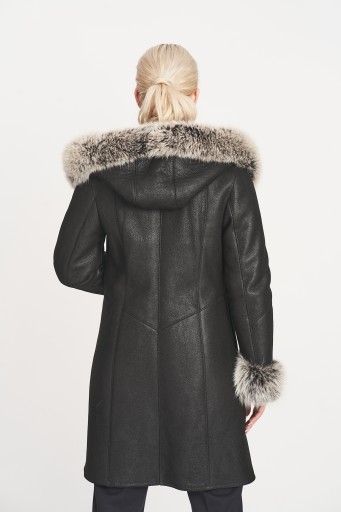 Czarny KOŻUCH DAMSKI z lisem KD-62 XL 42