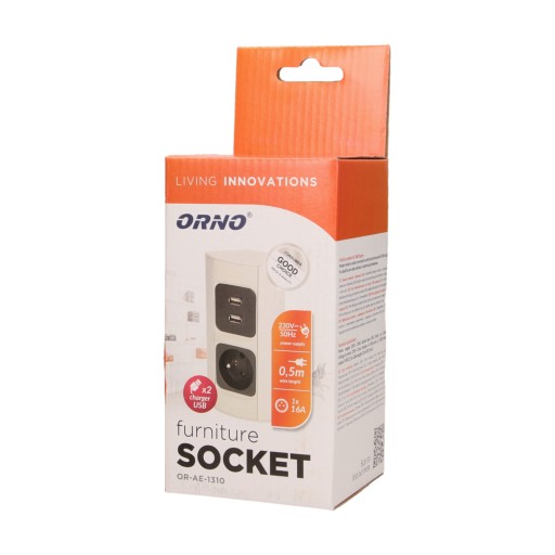 ПОДШКАФНАЯ МЕБЕЛЬНАЯ РОЗЕТКА 230В + 2x USB