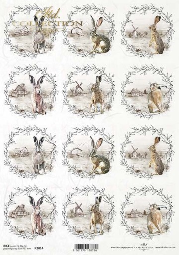 ITD Collection - Decoupage Papier RYŻOWY R2014 - Króliki Święta Widok A4