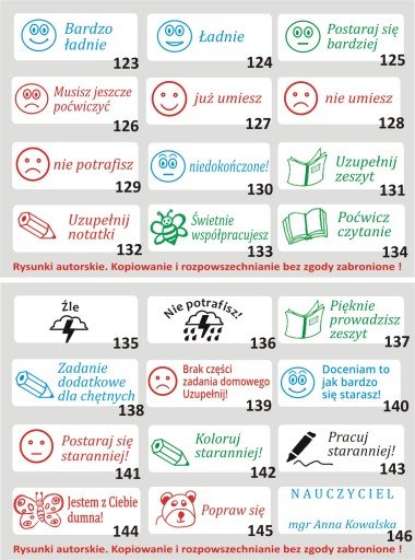 PIECZĄTKI PIECZĄTKA dla nauczycieli szkoła ocena obrazkowa