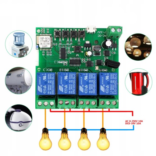 Sonoff 4CH DC 5-32 В WiFi + RF 433 МГц без напряжения