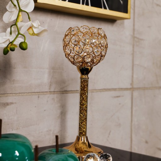 Подсвечник Glamour Lantern Chrome Gold кристалл