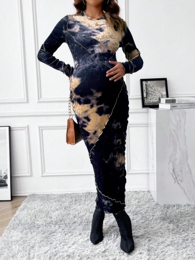 SHEIN SUKIENKA MIDI MATERNITY ASYMETRYCZNA WELUROWA WE WZÓR L 163