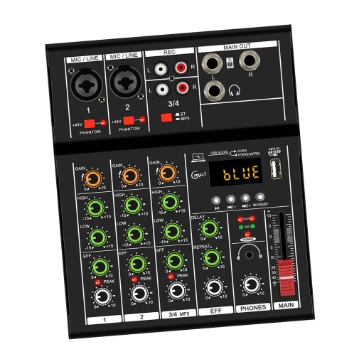 Studio Audio Mixer, 4-канальный аналоговый микшер, портативный ревербератор, черный