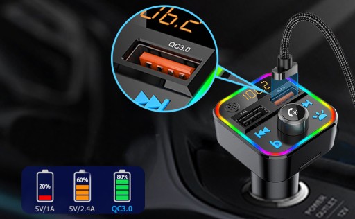 FM-ПЕРЕДАТЧИК BLUETOOTH-ПЛЕЕР С МИКРОФОНОМ QC БЫСТРОЕ ЗАРЯДНОЕ УСТРОЙСТВО USB