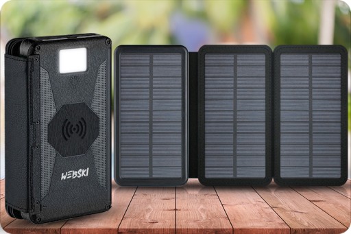 TURYSTYCZNY POWER BANK ŁADOWARKA Z INDUKCJĄ PANELAMI SOLARNYMI + KABEL 3W1