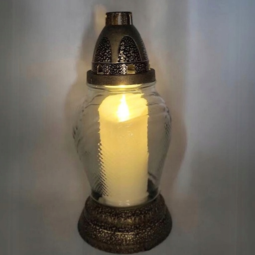 Znicz na Grób Brązowy Lampion Ozdobny 26cm+ Wkład do Znicza Parafinowy