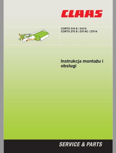 CLAAS CORTO 310 270 S N NC инструкция по эксплуатации