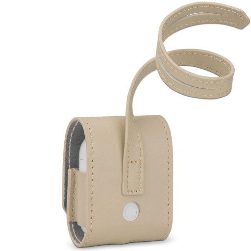 STILGUT SKÓRZANE ZAMYKANE ETUI CASE Z PASKIEM do APPLE AIRPODS 1 / 2 BEŻOWY