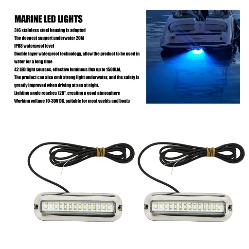PODWODNE ŚWIATŁO DO ŁODZI WODOODPORNOŚĆ IP68 42LED NIEBIESKIE ŚWIATŁO