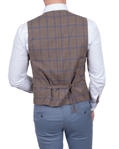 Beżowa kamizelka w kratę meska elegancka - 46