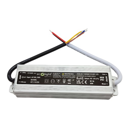 Zasilacz 12V 60W 5A HERMETYCZNY IP67 do taśm LED