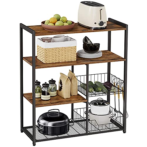Baker's Rack, Kitchen Island с 2 металлическими корзинами, полками и крючками,