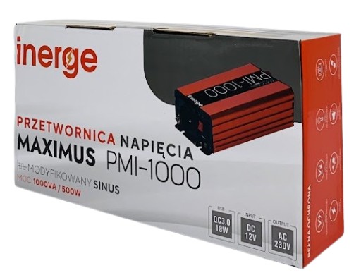 ПРЕОБРАЗОВАТЕЛЬ НАПРЯЖЕНИЯ MAXIMUS 12 В 230 В 1000 ВА 500 Вт МОДИФИЦИРОВАННЫЙ SINUS QC3.0