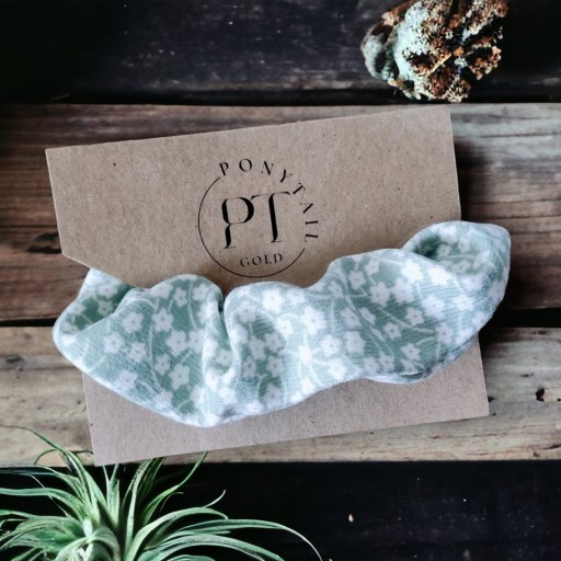 Gumka do włosów scrunchies- różowo biała krata - 10cm