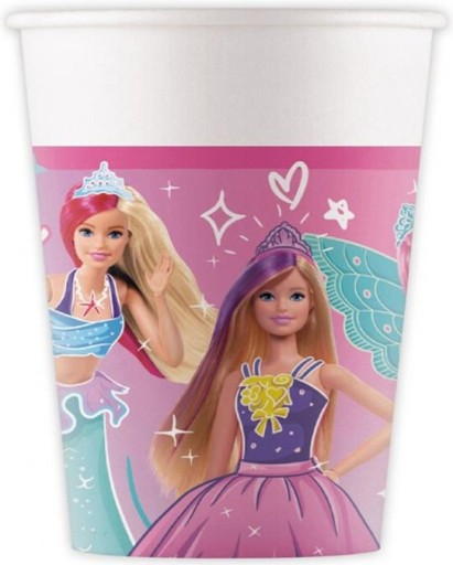 ZESTAW KUBKI TALERZYKI JEDNORAZOWE BARBIE KSIĘŻNICZKI URODZINY 16szt