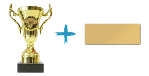 Puchar złoty trofeum nagroda konkurs turniej sport + NADRUK naklejka 15,5cm