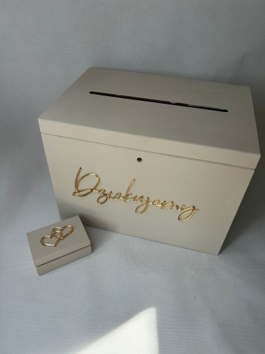 Коробка для конвертов и обручальных колец с ключиком, бежевое золото зеркало