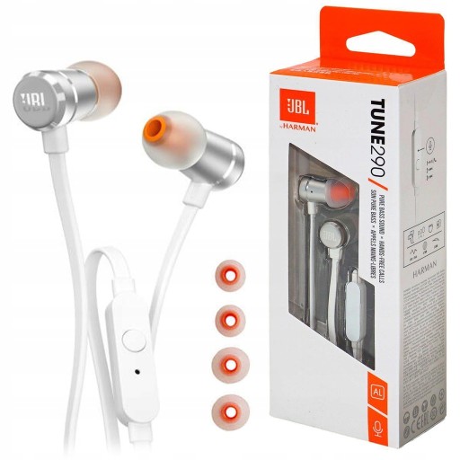 ОРИГИНАЛЬНЫЕ НАУШНИКИ-ВКЛАДЫШИ JBL TUNE 290 T290, СЕРЕБРЯНЫЕ НОВЫЕ