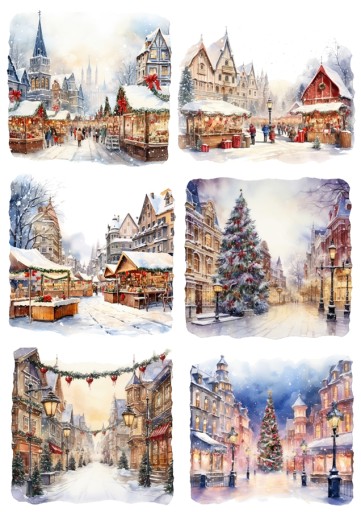 Papier klasyczny A4 decoupage Artando Widok zimowy pejzaż miasteczko zima