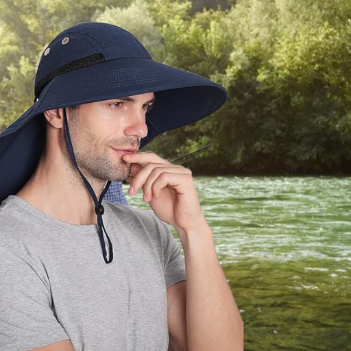 CZAPKA WĘDKARSKA UNISEX, KAPELUSZ PRZECIWSŁONECZNĄ ANTY-UV Z NAKARCZKIEM