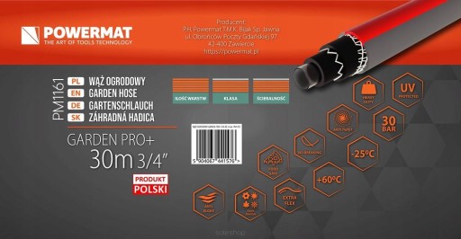 WĄŻ OGRODOWY ZBROJONY 6-WARSTWOWY 30BAR 3/4'' 30M DO WODY PRODUKT POLSKI
