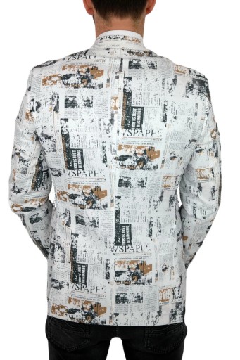 GIOVANNI PERA Marynarka męska D620 gazeta, biała, elegancka 54 L/XL