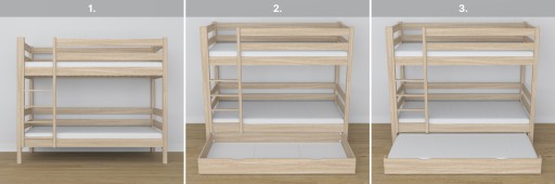 Кровать двухъярусная с ящиком для матраса, 3-х местная N01, дуб, 90х200