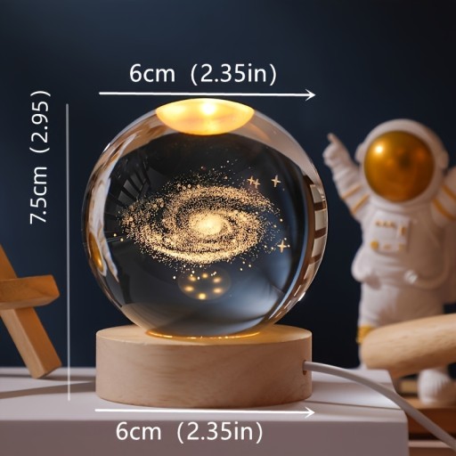 1 шт. USB-кабель с 3D луной/небом и хрустальным шаром, деревянная основа