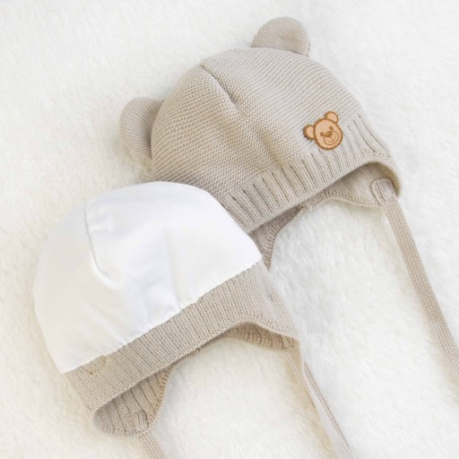 Czapka wiązana CZAPECZKA DLA NIEMOWLAKA zakrywa uszy PODSZEWKA khaki 40-42