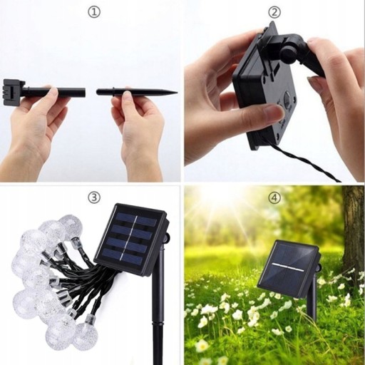 Girlanda SOLARNA OGRODOWA 50 LED Lampki do ogrodu solarne kuleczki 10m