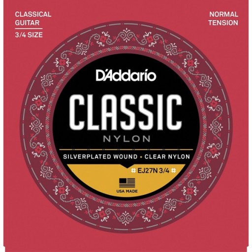 Струны D'Addario EJ27N для классической гитары размером 3/4.