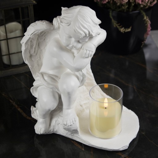 DUŻY ZNICZ + ŚWIECA GIPSOWA FIGURKA NAGROBNA LAMPA LED 3XAAA