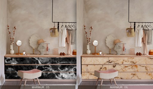 Комод Malm Ikea, наклейка из фольги, мраморные цветы