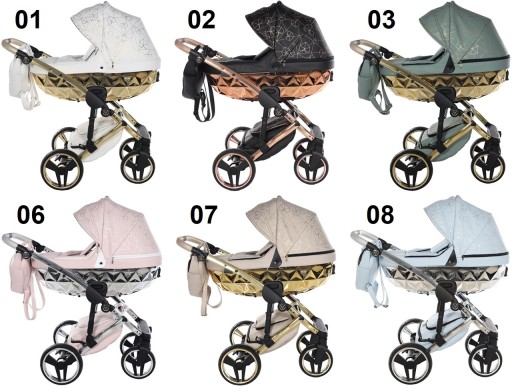 Эксклюзивная коляска JUNAMA DIAMOND HEART 4 в 1 бежево-золотистого цвета