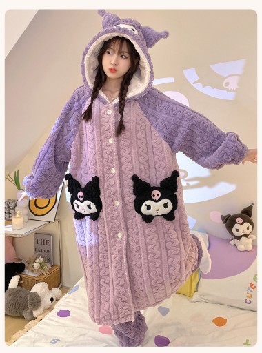ДЛИННАЯ ЖЕНСКАЯ ПИЖАМА ИЗ ДВУХ ЧАСТЕЙ CUTE KUROMI PURPLE 150-175см