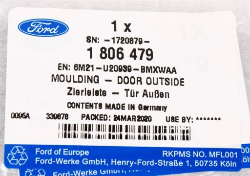 НАКЛАДКА ДВЕРИ ЛЕВАЯ FORD S-MAX/GALAXY 2006-15 гг.